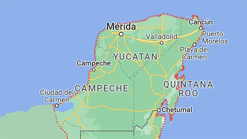 A map of Places to Visit in the Yucatan