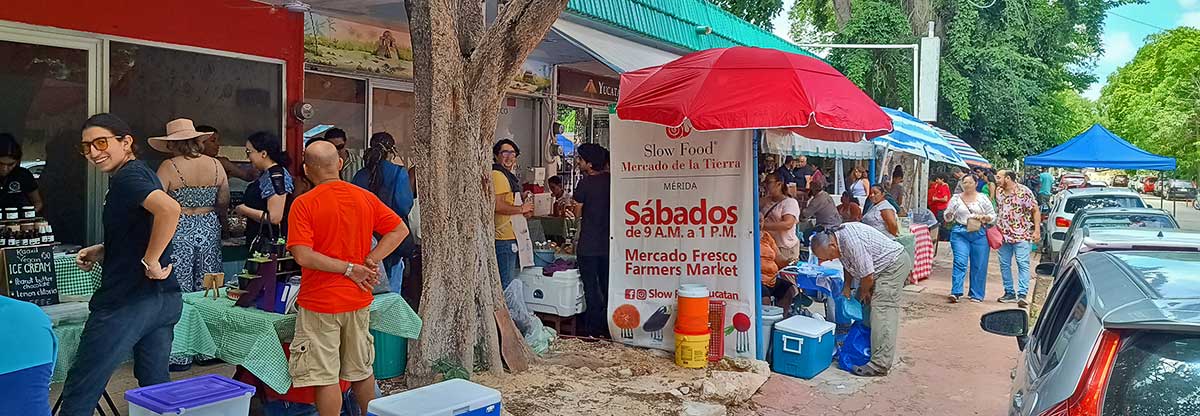 Slow food market with stalls