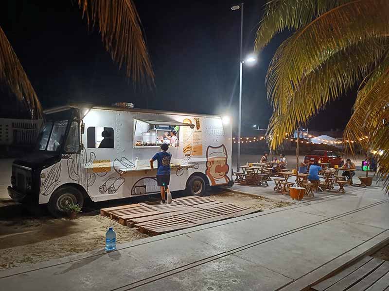 Progreso beach at night - Birria food truck