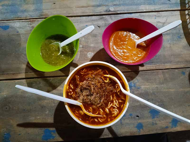 Progreso beach at night - birria and ramen soup