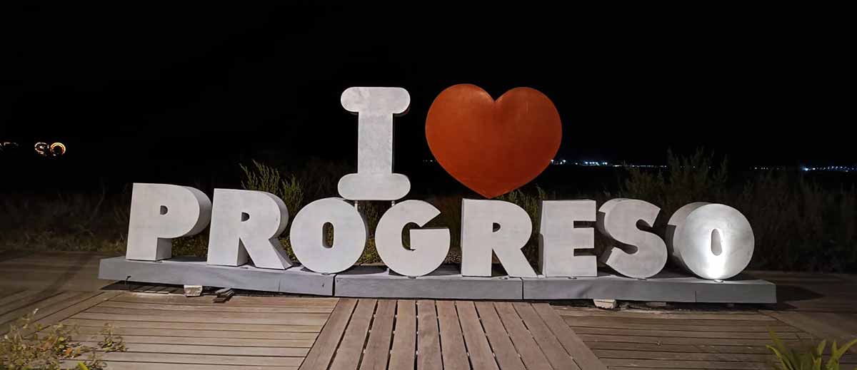 Progreso beach at night I love Progreso sign