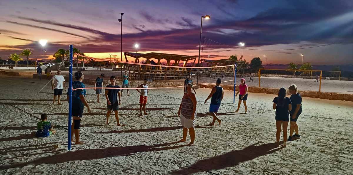 Progreso beach at night - playing volleyball