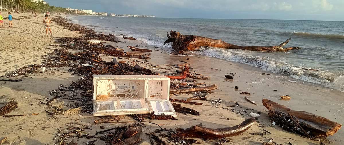 Hurricane Lidia hit Puerto Vallarta - debris on the beach