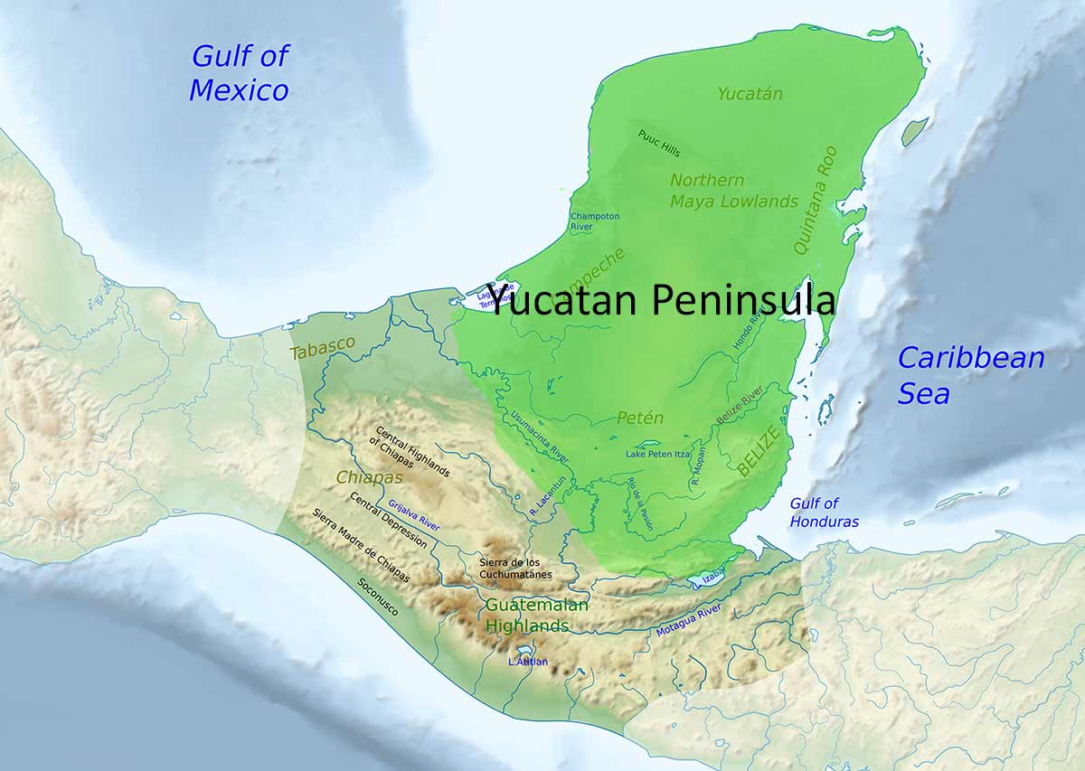 Mayan Civilization shown on a Map of the Yucatan Peninsula