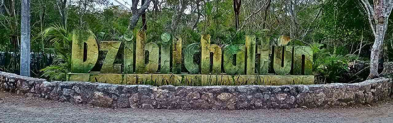 Dzibilchaltun Mayan Ruins sign before the entrance