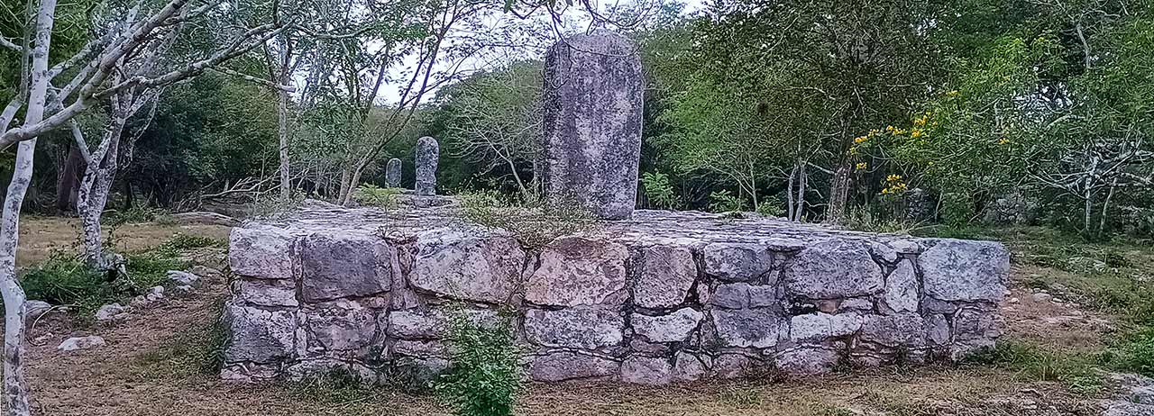 Three Stelae at Dzibilchaltun Mayan Ruins