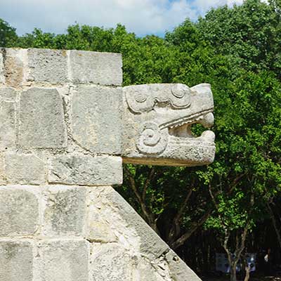 Snake Sculpture at Chichen Itza Mayan Ruins Yucatan